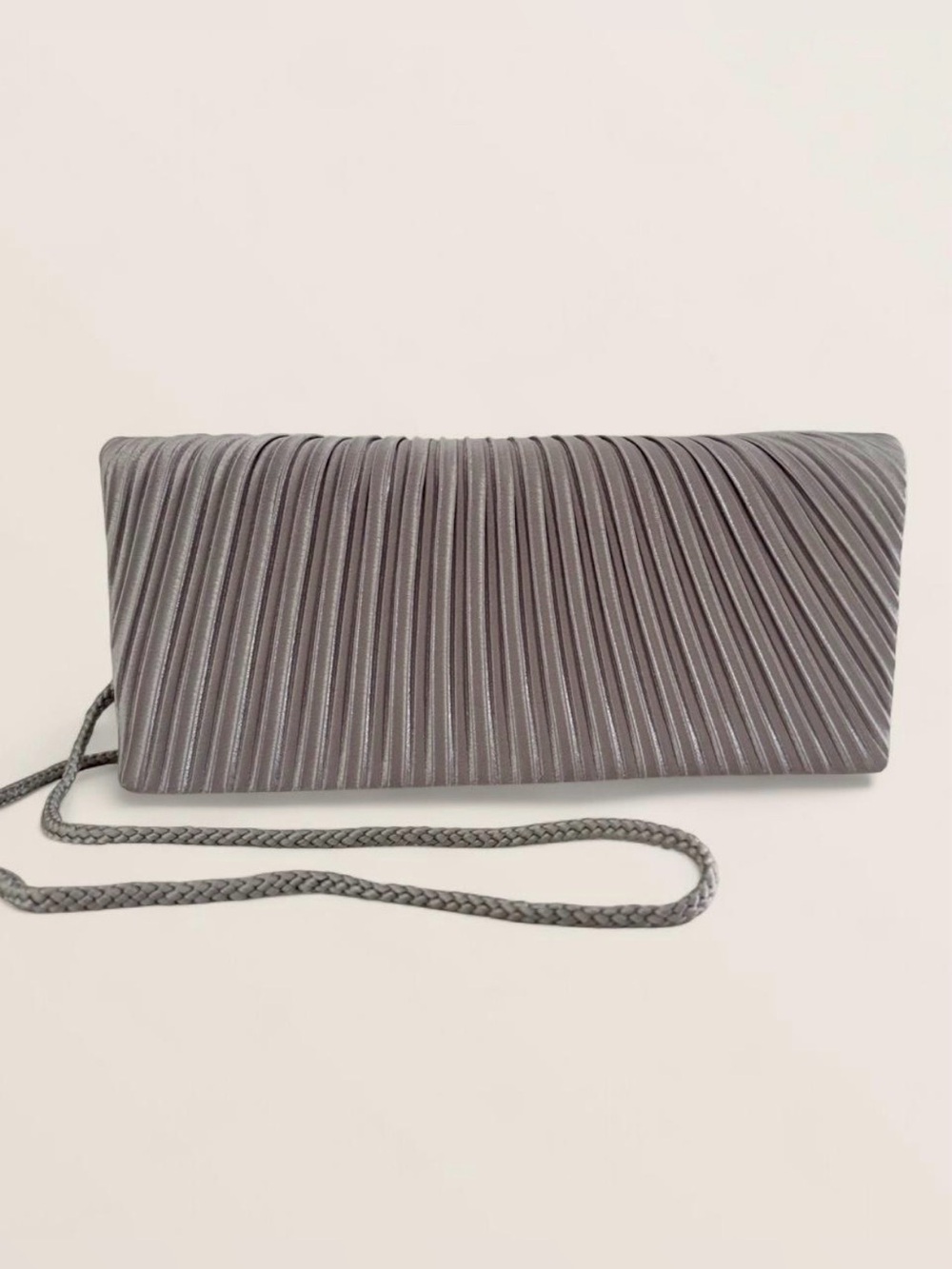 Bijoux Terner Gray Pleated Evening Clutch with Braided Strap